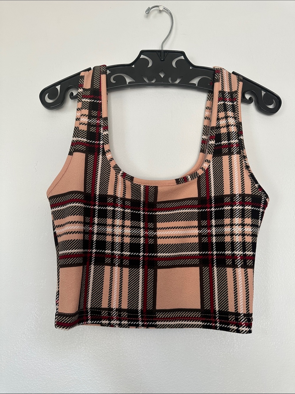 Plaid Scoop Neck Crop Tank Top